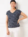 Talbots Plus Petite - Supersoft Jersey V-neck T-shirt - Seaside Villa - Indigo/white - 2x