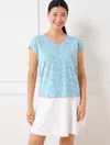 Talbots Plus Petite - Supersoft Jersey V-neck T-shirt - Seaside Villa - Sea Blue/white - 3x