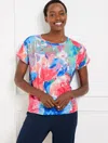 Talbots Plus Petite - Supersoft Slub Crewneck T-shirt - Painted Flowers - White - 2x  In White