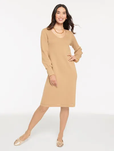Talbots Plus Petite - Sweater Studio V-neck Midi Dress - Toasted Coconut - 3x  In Brown