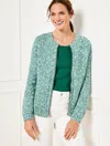 Talbots Plus Petite - Texture Stitch Bomber Cardigan Sweater - Marl - Heritage Green/blue - 2x  In Heritage Green,blue