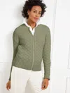 Talbots Plus Petite - Texture Stitch Bomber Cardigan Sweater - Sagebrush - 3x