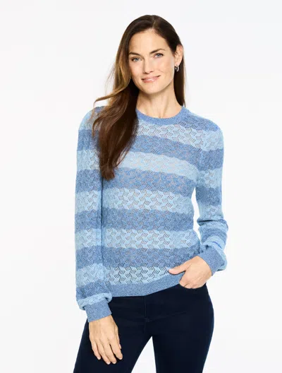 Talbots Plus Petite - Texture Stitch Crewneck Sweater - Stripe - Denim/lakeside Blue Heather - 2x