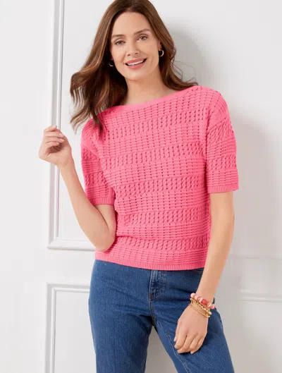 Talbots Plus Petite - Textured Bateau Neck Pullover Sweater - Camellia Rose - 100% Cotton