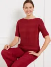 Talbots Plus Petite - Textured Bateau Neck Pullover Sweater - Sangria - 3x - 100% Cotton  In Sangria