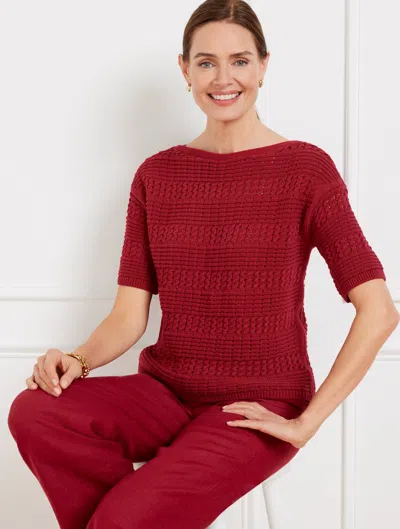Talbots Plus Petite - Textured Bateau Neck Pullover Sweater - Sangria - 3x - 100% Cotton
