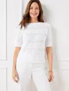 Talbots Plus Petite - Textured Bateau Neck Pullover Sweater - White - 1x - 100% Cotton