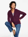 Talbots Plus Petite - Textured Bomber Cardigan Sweater - Eggplant - 1x  In Purple