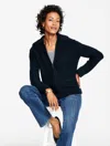 Talbots Plus Petite - Textured Bomber Cardigan Sweater - Indigo - 2x  In Purple