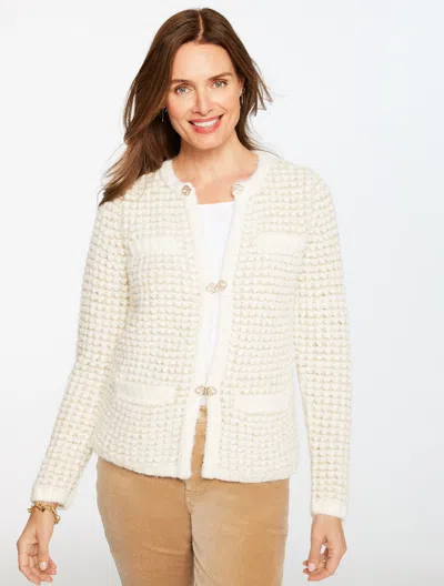 Talbots Plus Petite - Textured Metallic Crewneck Cardigan Sweater - Ivory/gold - 3x  In Multi