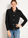 Talbots Plus Petite - Textured Polo Cardigan Sweater - Black - 3x