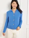 Talbots Plus Petite - Textured Polo Cardigan Sweater - Blue Wave - 3x