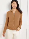 Talbots Plus Petite - Textured Polo Cardigan Sweater - Cafe - 2x