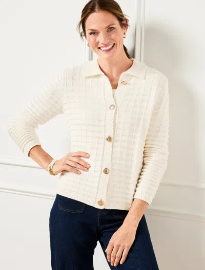 Talbots Plus Petite - Textured Polo Cardigan Sweater - Ivory - 2x
