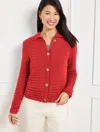 Talbots Plus Petite - Textured Polo Cardigan Sweater - Red Pepper - 1x  In Red Pepper