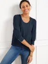 Talbots Plus Petite - Textured Scoop Neck T-shirt - Blue - 2x