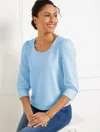 Talbots Plus Petite - Textured Scoop Neck T-shirt - Blue Crystal - 2x  In Blue