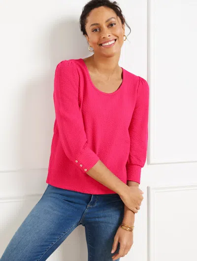 Talbots Plus Petite - Textured Scoop Neck T-shirt - Bright Rose - 2x  In Pink