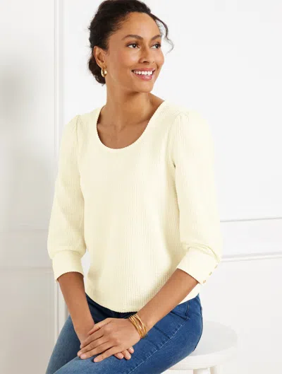 Talbots Plus Petite - Textured Scoop Neck T-shirt - Ivory  In White