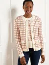 Talbots Plus Petite - Textured Stitch Crewneck Cardigan Sweater - Plaid - Soft Pink/cafe - 3x - 100% Cotton In Soft Pink,cafe
