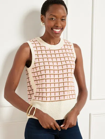 Talbots Plus Petite - Textured Stitch Sweater Shell - Plaid - Soft Pink/cafe - 3x - 100% Cotton  In Soft Pink,cafe