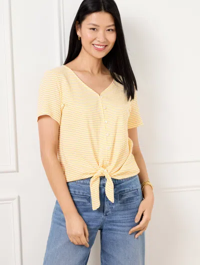 Talbots Plus Petite - Textured Tie Front Top - Azalea Stripe - Corn Silk/white - 1x  In Corn Silk,white