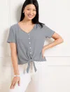 Talbots Plus Petite - Textured Tie Front Top - Azalea Stripe - Indigo/white - 3x  In Indigo,white
