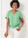 Talbots Plus Petite - Textured Tie Front Top - Neptune Green - 2x