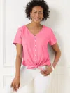 Talbots Plus Petite - Textured Tie Front Top - Poppy Pink - 2x
