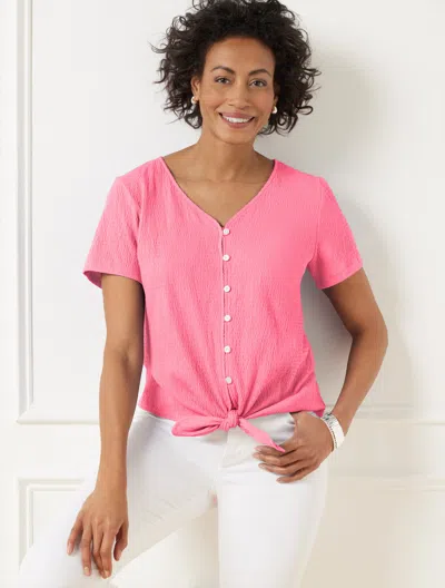 Talbots Plus Petite - Textured Tie Front Top - Poppy Pink - 2x