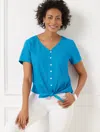 Talbots Plus Petite - Textured Tie Front Top - Royal Blue