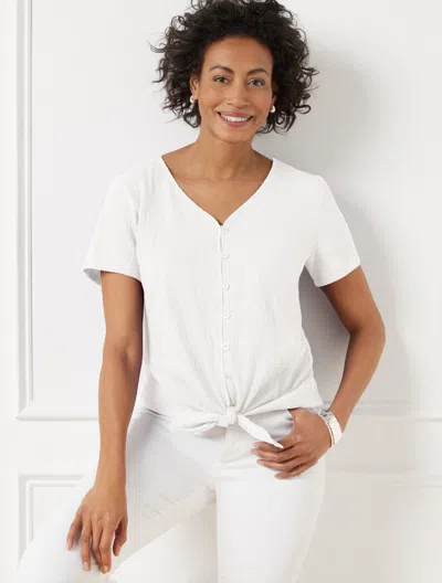 Talbots Plus Petite - Textured Tie Front Top - White - 3x