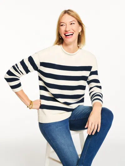 Talbots Plus Petite - The Classic Roll Neck Sweater - Striped - Ivory/indigo - 3x - 100% Cotton  In Neutral