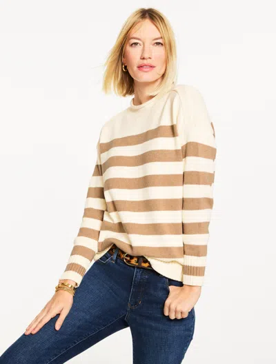 Talbots Plus Petite - The Classic Roll Neck Sweater - Striped - Ivory/toasted Coconut Hth - 3x - 100% Cotton In Neutral