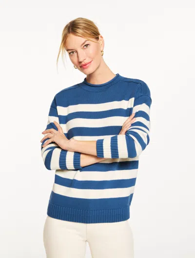 Talbots Plus Petite - The Classic Roll Neck Sweater - Striped - Navy Blue Dusk/ivory - 2x - 100% Cotton Talb