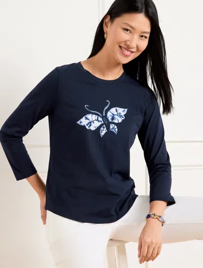 Talbots Misses - Three-quarter Sleeve T-shirt - Butterfly - Indigo - Medium - 100% Cotton