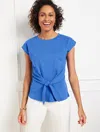 Talbots Plus Petite - Tie Front Crewneck T-shirt - Azure Blue - X - 100% Cotton  In Blue