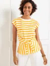 Talbots Plus Petite - Tie Front Crewneck T-shirt - Camden Stripe - Ivory/golden Honey - 2x - 100% Cotton Tal