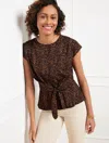 Talbots Plus Petite - Tie Front Crewneck T-shirt - Leopard - Brown - 2x - 100% Cotton  In Brown