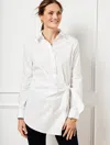 Talbots Plus Petite - Tie Front Draped Poplin Shirt - White - 1x - 100% Cotton