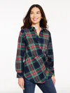 Talbots Plus Petite - Tie Front Poplin Shirt - Jolly Tartan - Indigo - 3x - 100% Cotton  In Purple