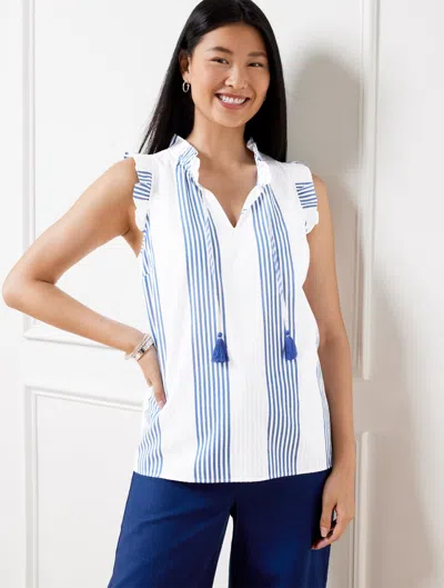 Talbots Plus Petite - Tie Neck Shell Sweater - Bay Stripe - Blue/white - 1x  In Blue,white