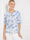 Talbots Plus Size - Tie Front Top - Ocean Flora - White/blue Wave - 2x  In White,blue Wave