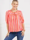 Talbots Plus Petite - Tie Front Top - Painted Stripe - Coral Sand - 2x  In Coral Sand