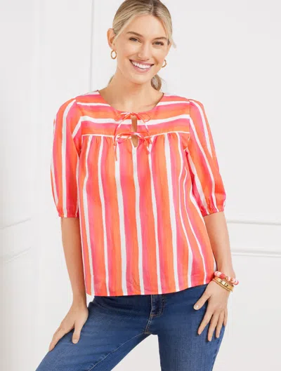 Talbots Plus Petite - Tie Front Top - Painted Stripe - Coral Sand - 2x