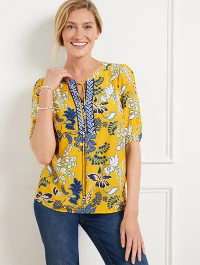 Talbots Plus Petite - Tie Neck Top - Flowing Floral - Golden Yellow - 3x