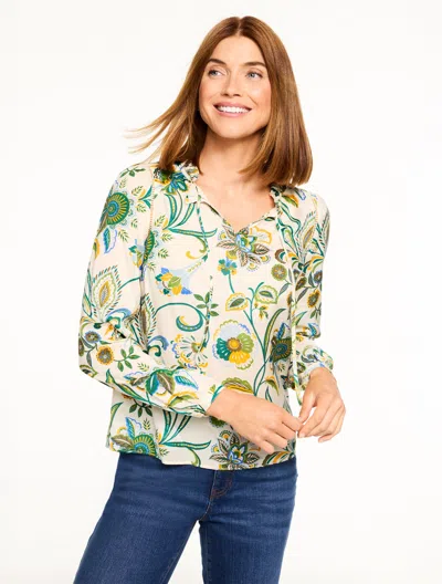 Talbots Plus Petite - Tie Neck Top - Lively Floral - Ivory/lush Green - 3x