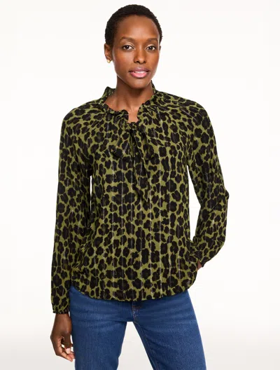 Talbots Plus Petite - Tie Neck Top - Opulent Ocelot - Burnt Olive/black - 3x