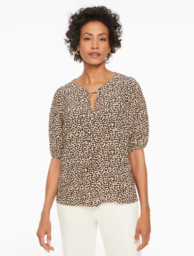 Talbots Plus Petite - Tie Neck Top - Tricolor Cheetah - Sesame - 2x  In Brown