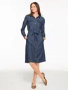 Talbots Plus Petite - Tie Waist Denim Shirtdress - Fairfield Wash - 14 - 100% Cotton